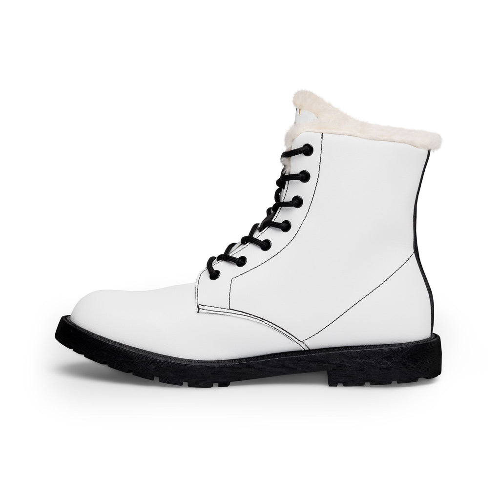 Men's White Leather Fur-Lined Lace-Up Boots — Insulated Winter Work & Fashion Boots