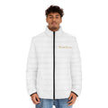 Men's White Puffer Jacket — Embroidered 'Collection' Logo, Lightweight Quilted Coat