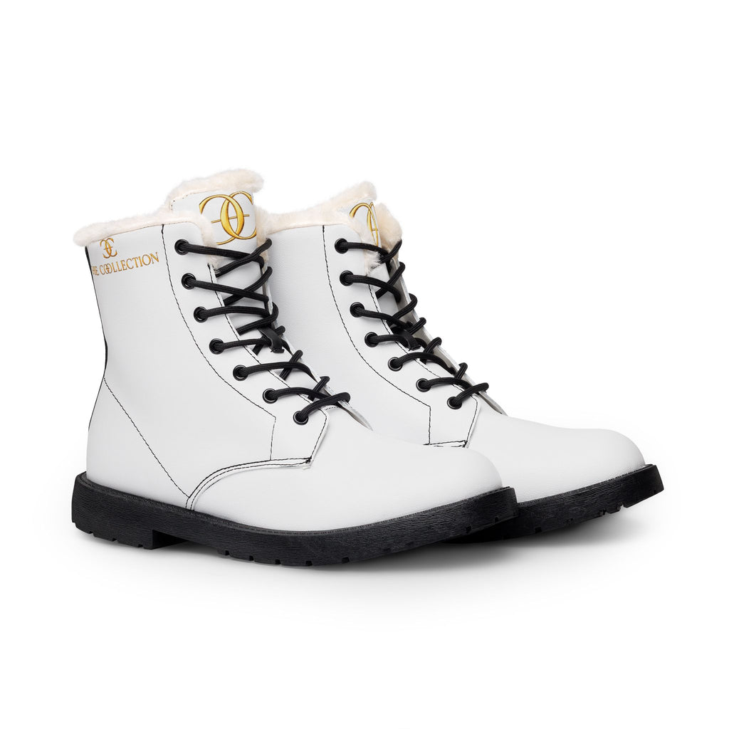 Men's White Leather Fur-Lined Lace-Up Boots — Insulated Winter Work & Fashion Boots