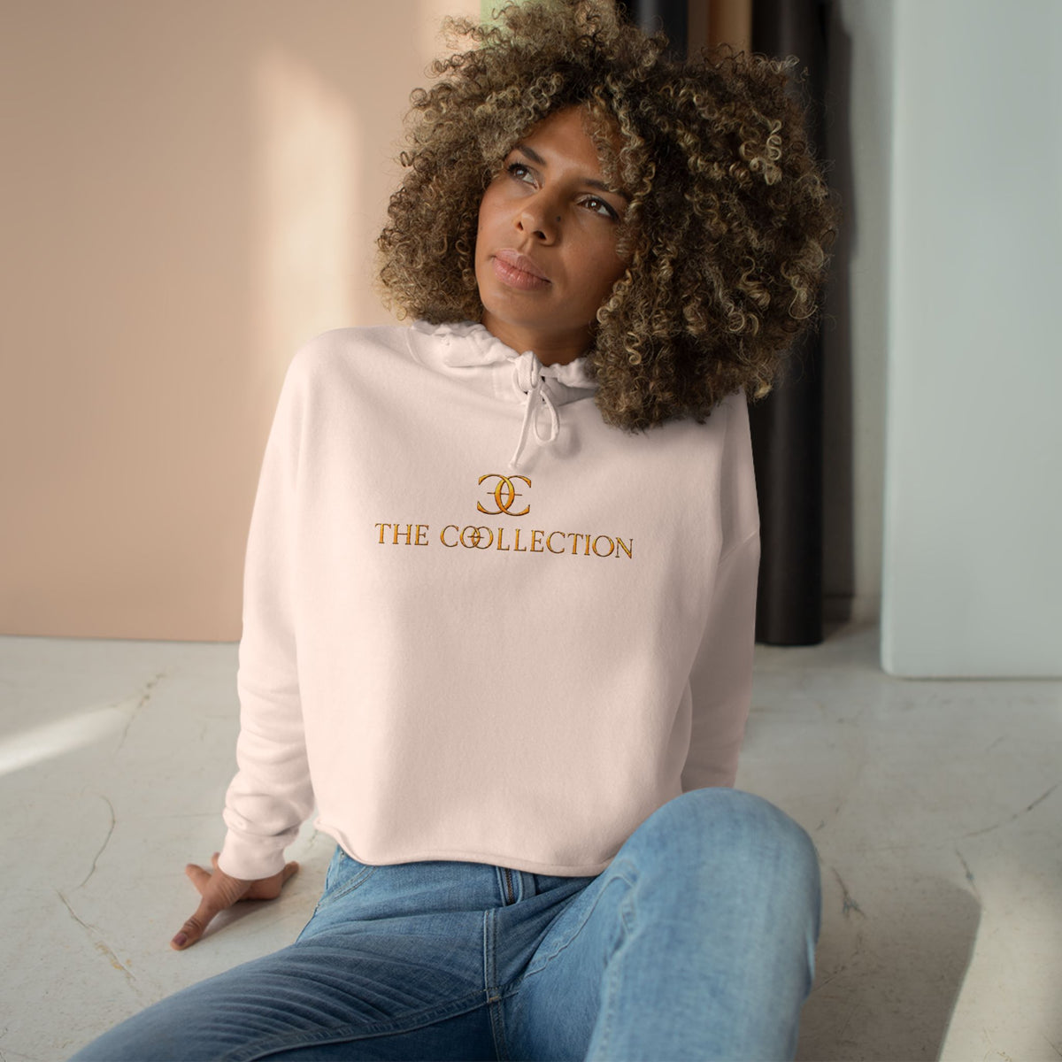The Collection Cropped Hoodie — Minimal Gold Logo Crop Hoodie