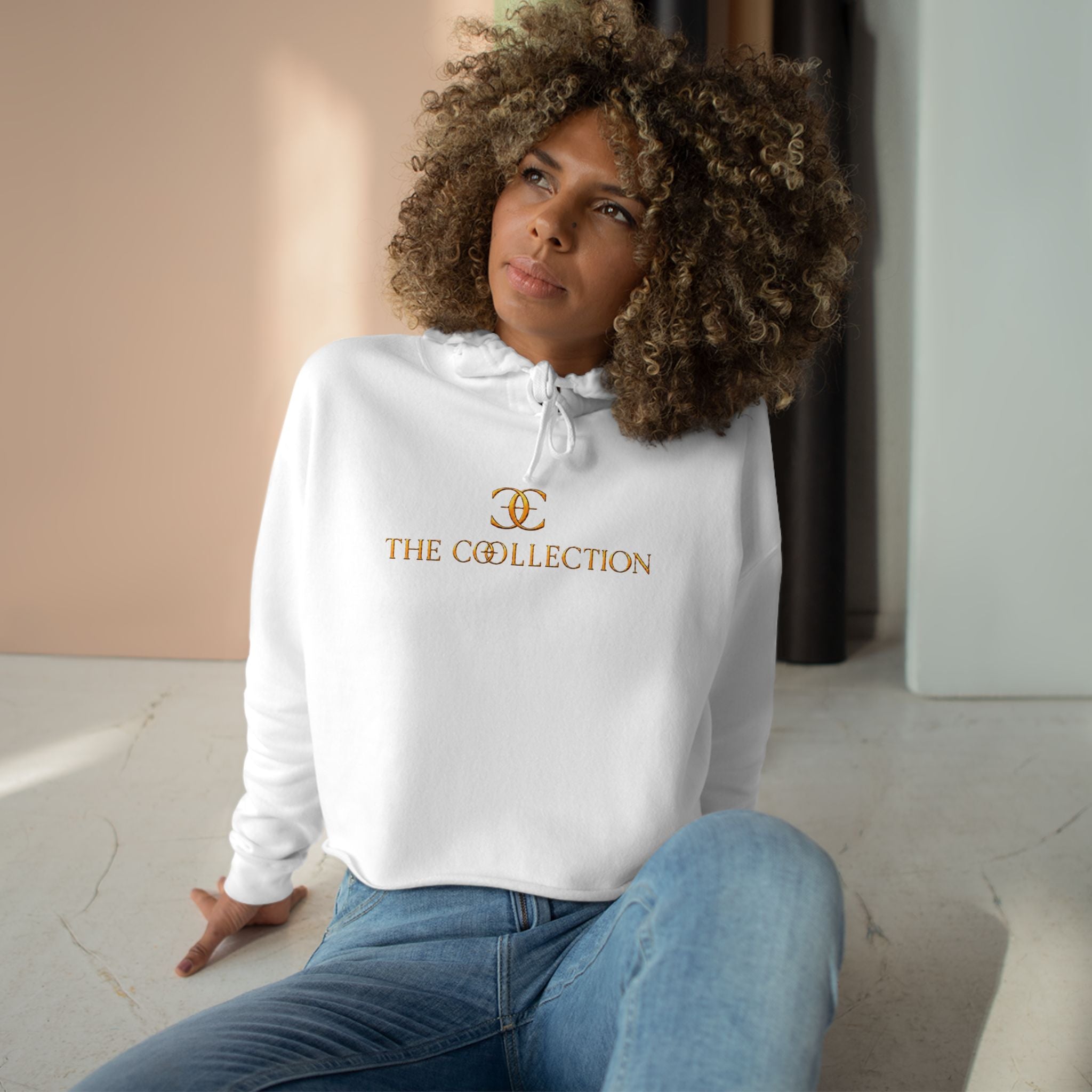 The Collection Cropped Hoodie — Minimal Gold Logo Crop Hoodie