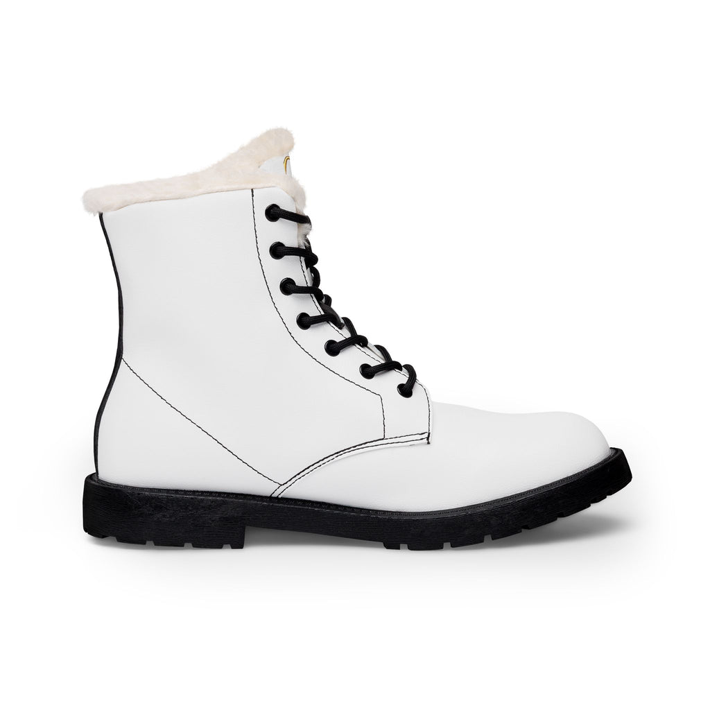 Men's White Leather Fur-Lined Lace-Up Boots — Insulated Winter Work & Fashion Boots